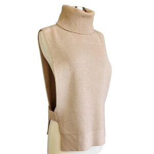 Anthropologie Turtleneck Sweater Vest Open Sides Tan - One Size